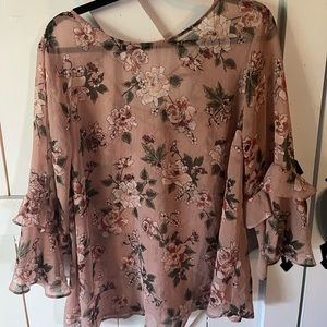 Never worn!  Attractive pink floral sheer blouse from Torrid size 2